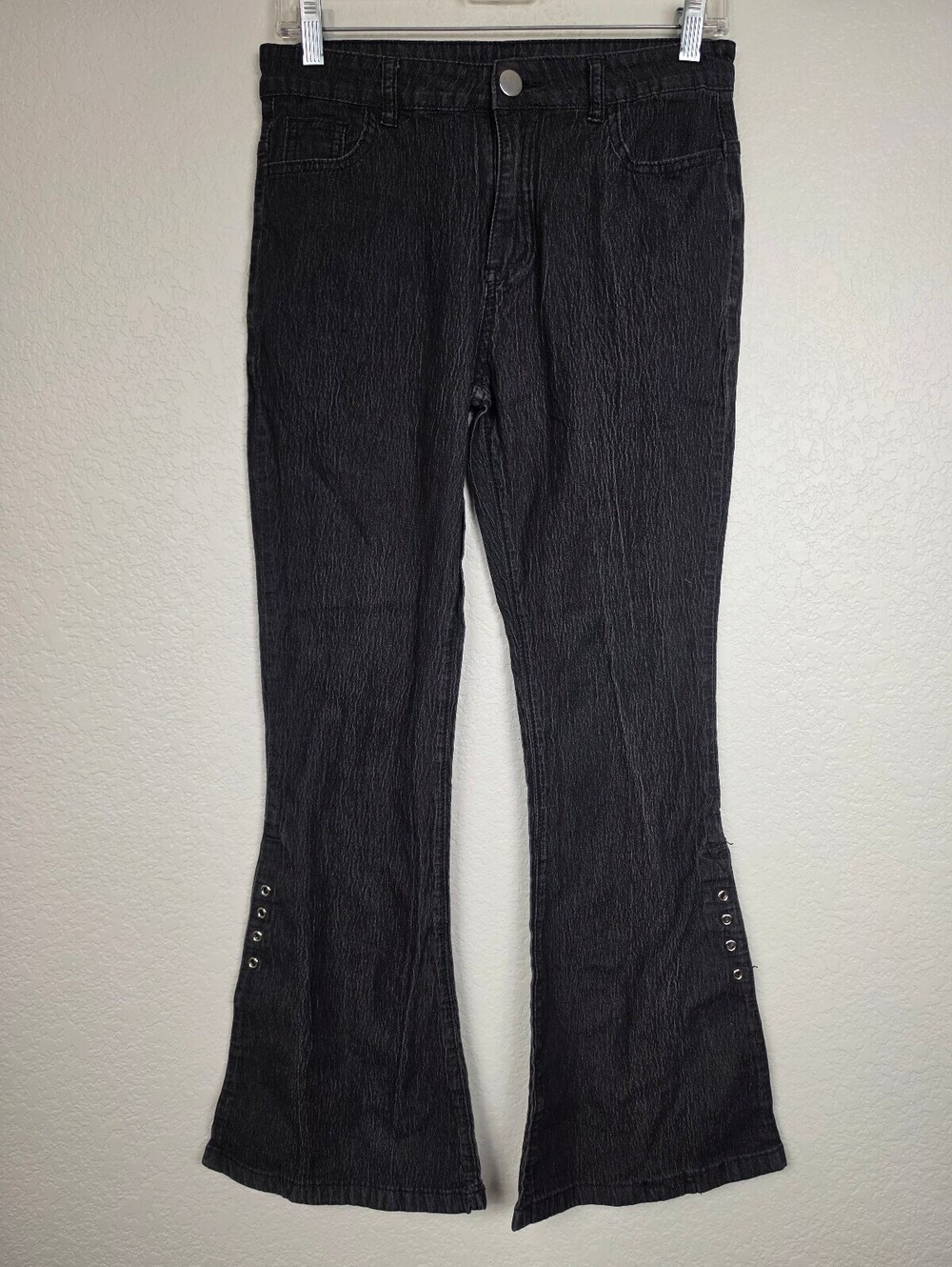 Vintage Y2K 90s Soft Black Flare Jeans Grommet Detail Size S